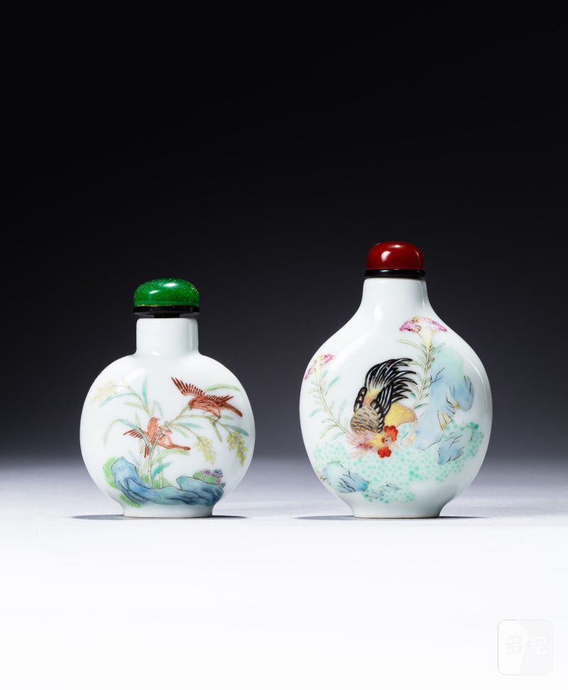 清道光 粉彩禽鳥紋鼻烟壺一組兩件《道光年製》款 - 图2